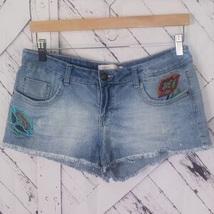 No Boundaries Embroided Floral Distressed Jean Shorts